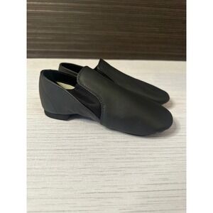 BCG Dance Girls Black Leather Split Sole Slip On Jazz Shoes Size 3D 163802